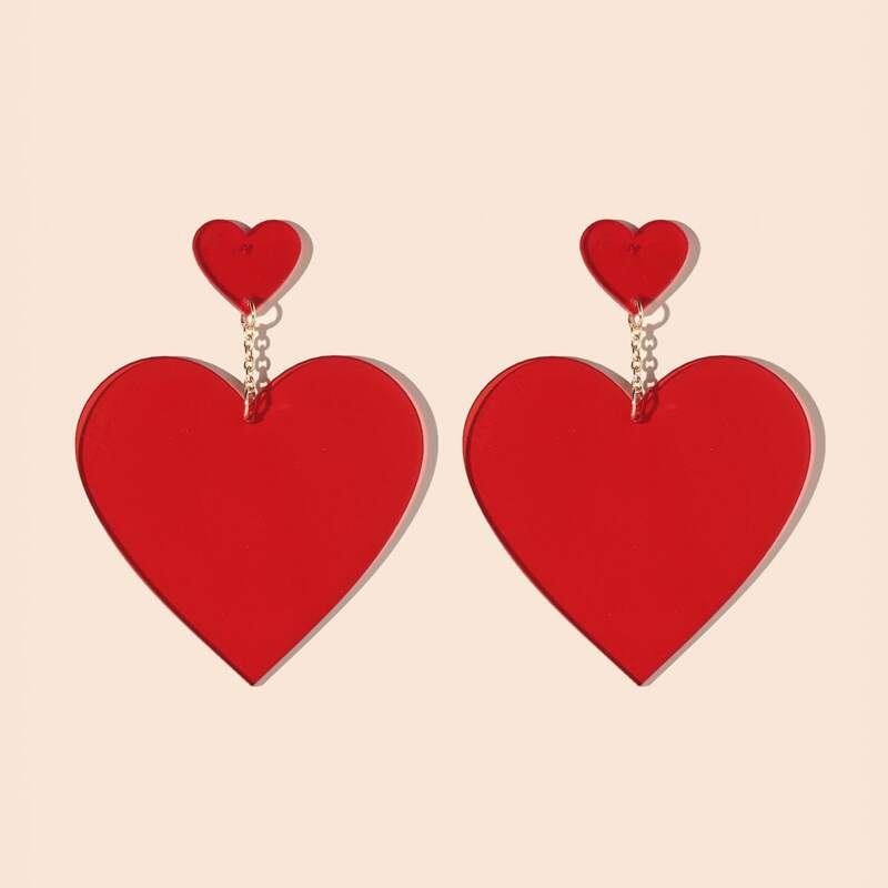 

1pair Heart Drop Earrings, Red