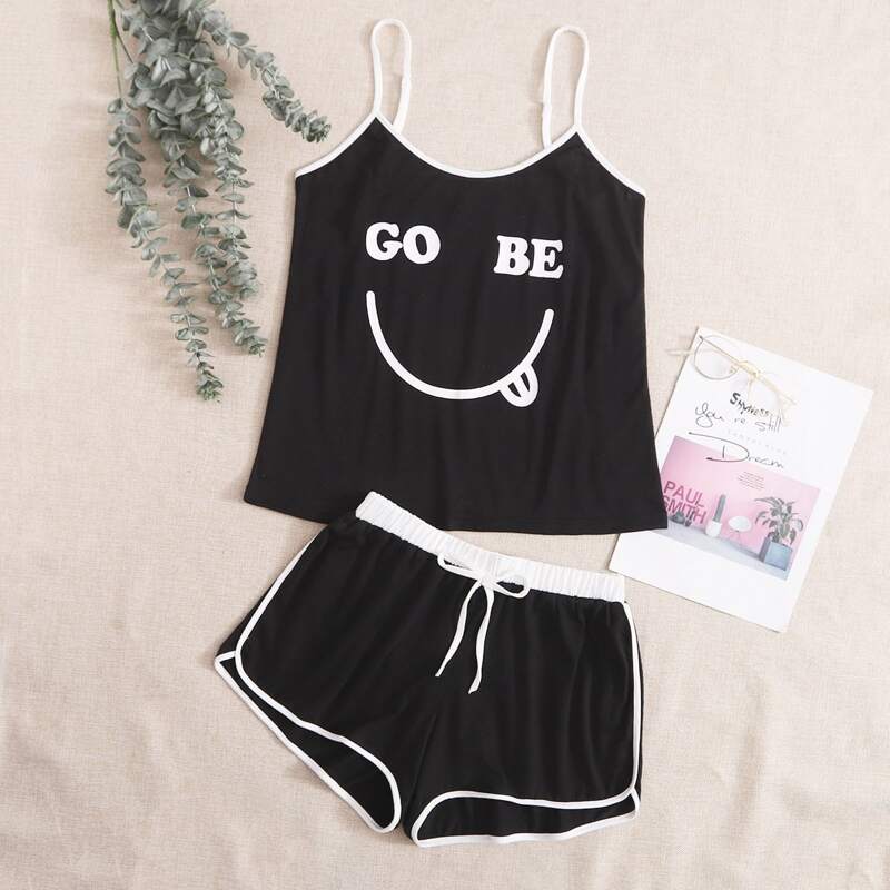 

Letter Ringer Cami & Dolphin Shorts PJ Set, Black