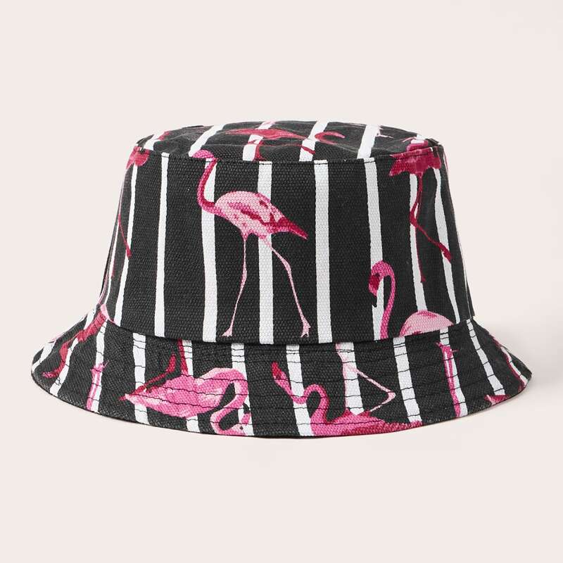 

Flamingo & Stripe Bucket Hat, Black