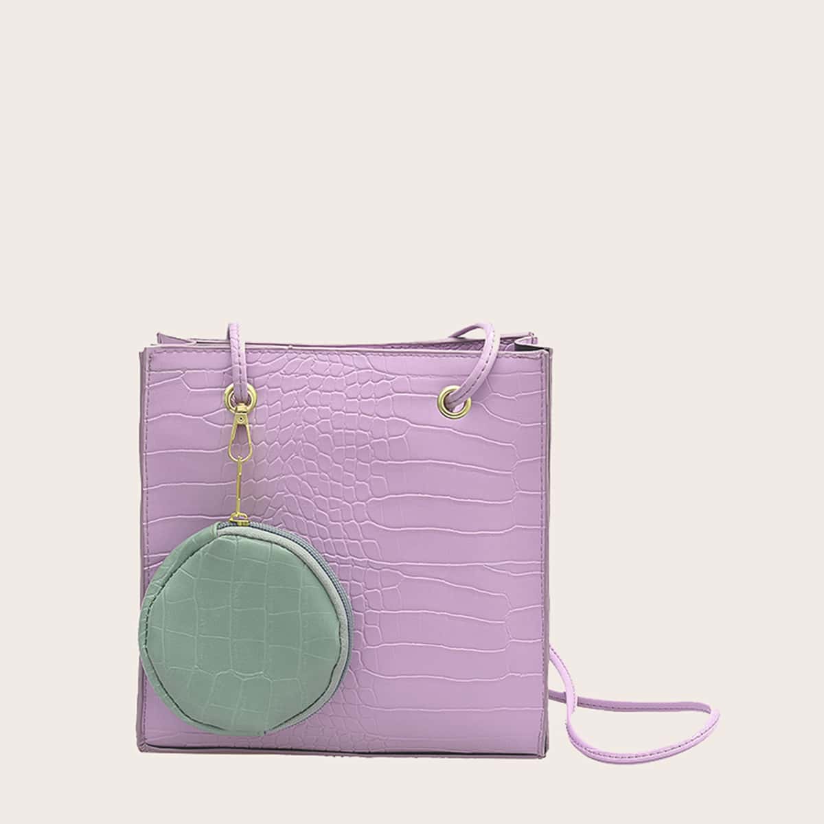 

Croc Embossed Tote Bag & Coin Purse, Pastel lilac purple