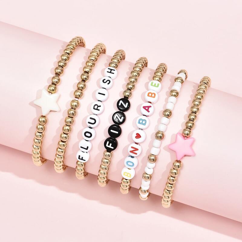 

7pcs Star Beaded Bracelet, Gold