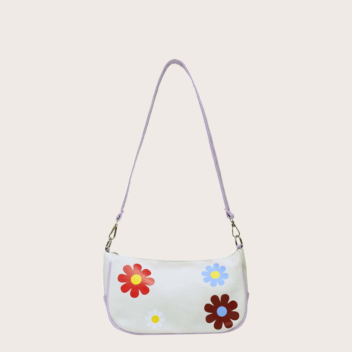 

Floral Baguette Bag, White