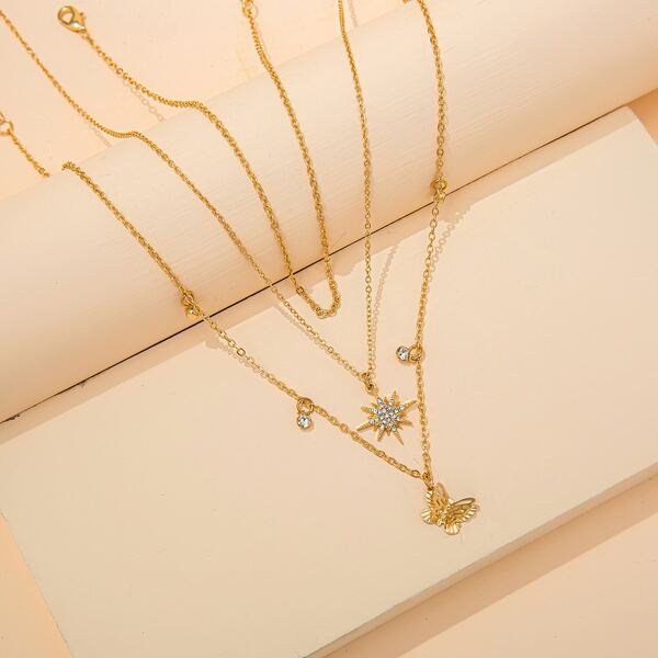 

3pcs Butterfly Charm Necklace, Gold
