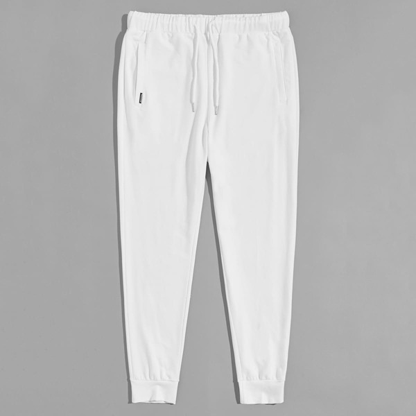 

Men Drawstring Waist Patch Detail Sweatpants, White