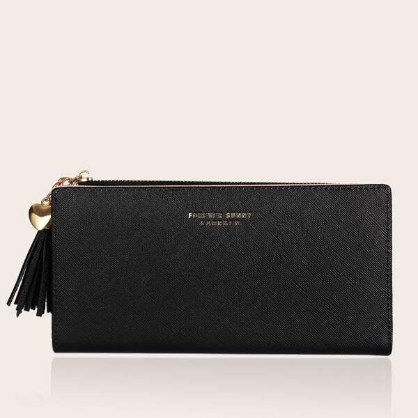 

Tassel Charm Fold Over Purse, Black