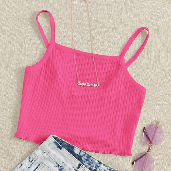 

Lettuce Trim Rib-knit Cami Top, Hot pink bright