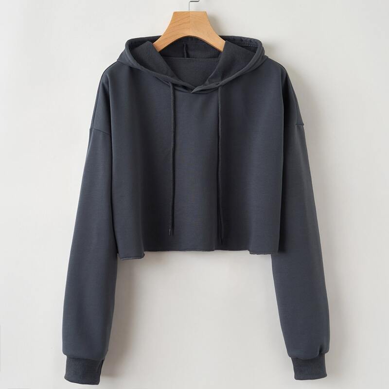 

Solid Crop Hoodie, Dark grey
