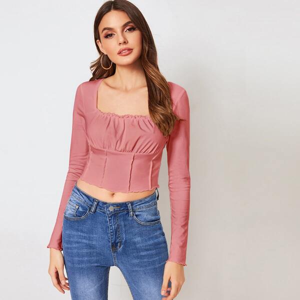

Square Neck Ruched Bust Seam Front Top, Dusty pink