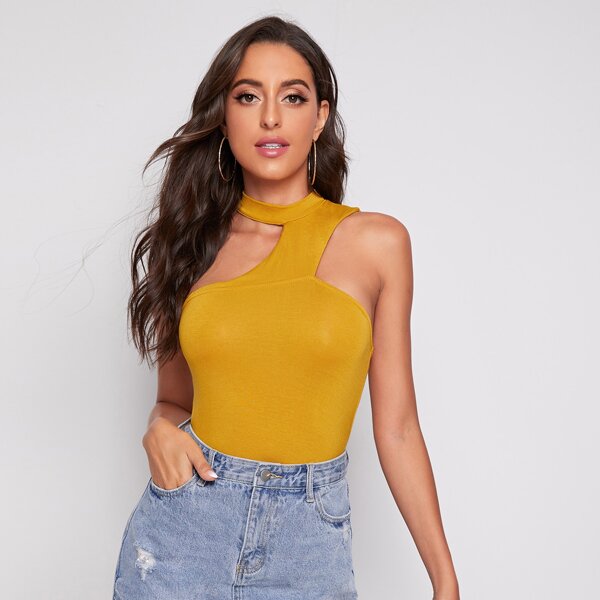 

Choker Asymmetrical Neck Solid Top, Mustard yellow