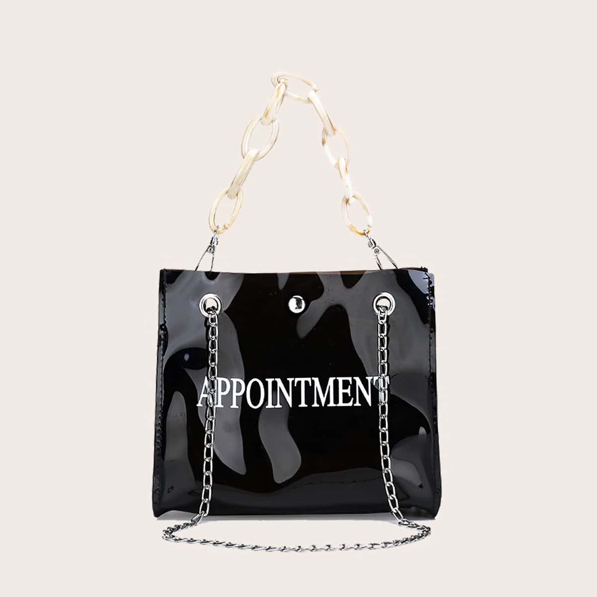 

PVC Chain Satchel Bag, Black