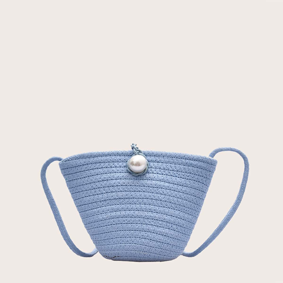 

Faux Pearl Woven Crossbody Bag, Pastel baby blue