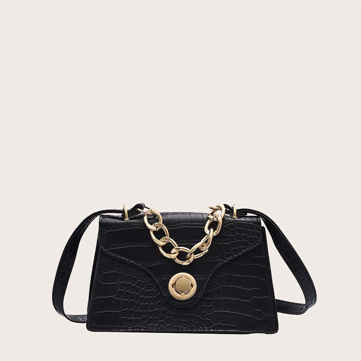 

Croc Embossed Flap Crossbody Bag, Black