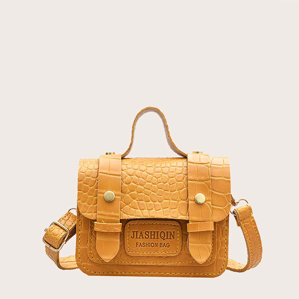 

Croc Embossed Mini Satchel Bag, Yellow mustard yellow