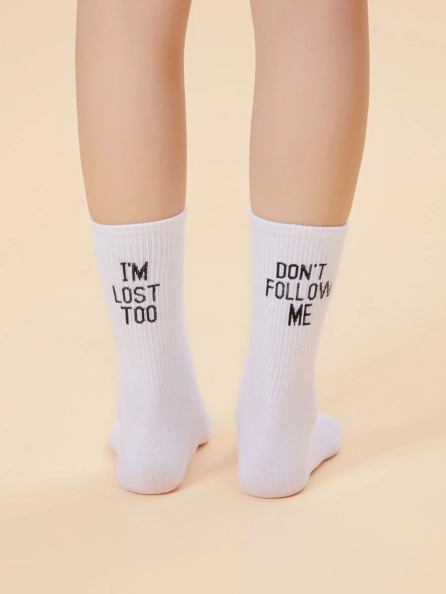 Letter Graphic Socks - White - View 1