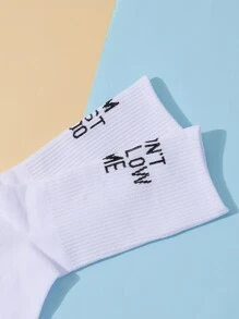 Letter Graphic Socks - White - View 2
