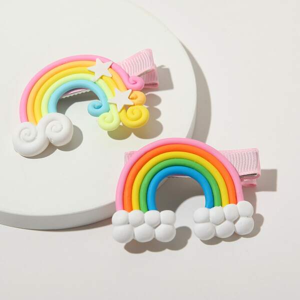 

2pcs Rainbow Striped Pattern Hair Clip, Multicolor