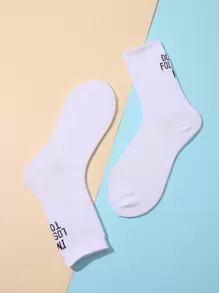Letter Graphic Socks - White - View 4