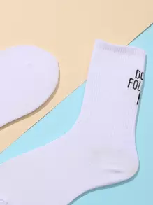 Letter Graphic Socks - White - View 5