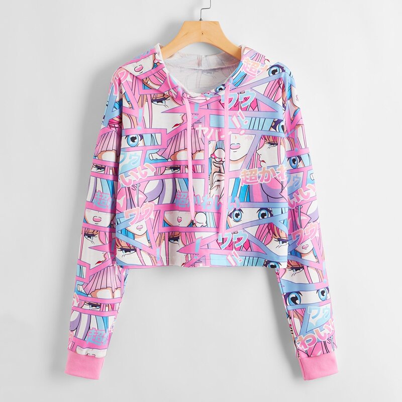 

Pop Art Print Crop Hoodie, Multicolor