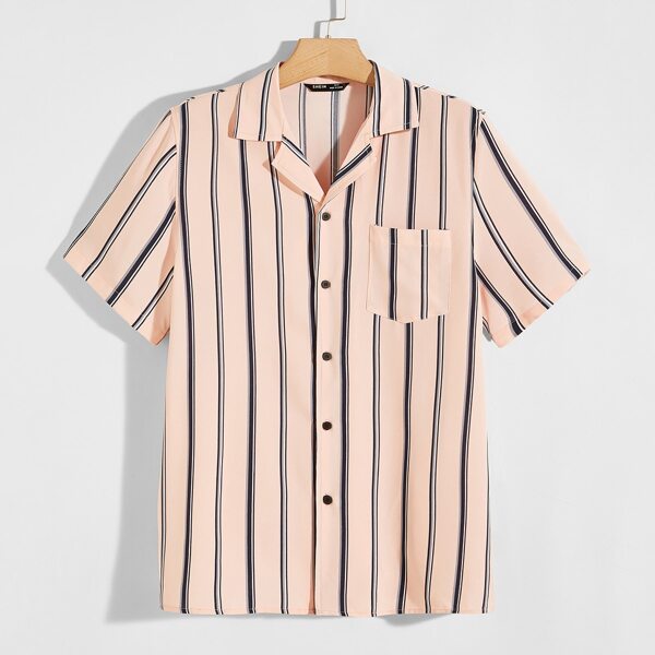 

Men Pocket Patched Striped Shirt, Baby pink
