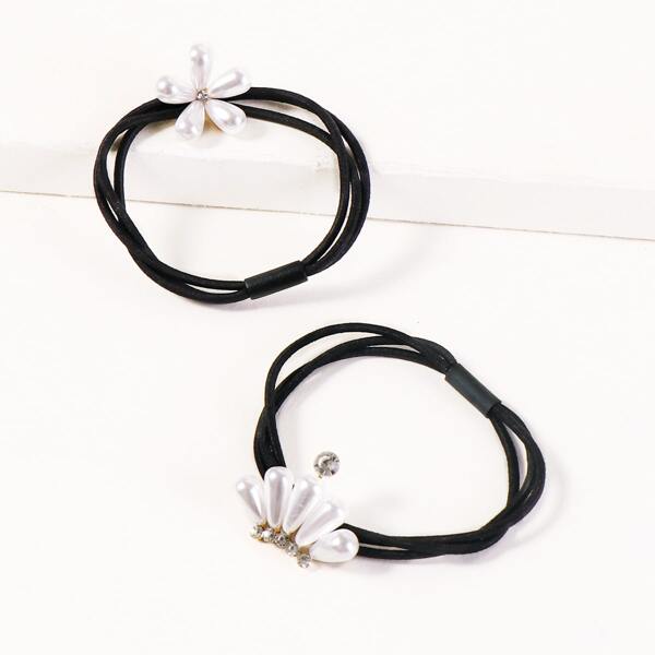 

2pcs Faux Pearl Decor Hair Tie, White