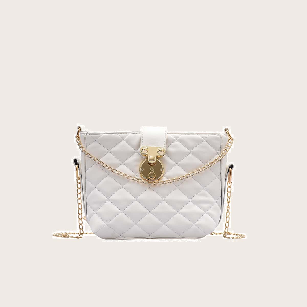 

Quilted Chain Satchel Bag, White