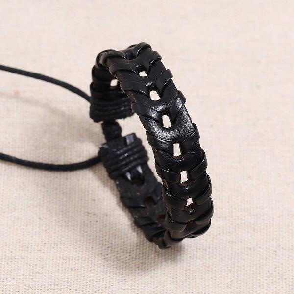 

Men Braided PU Leather Bracelet, Black