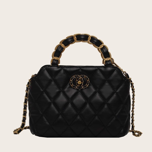 

Quilted Satchel Bag, Black