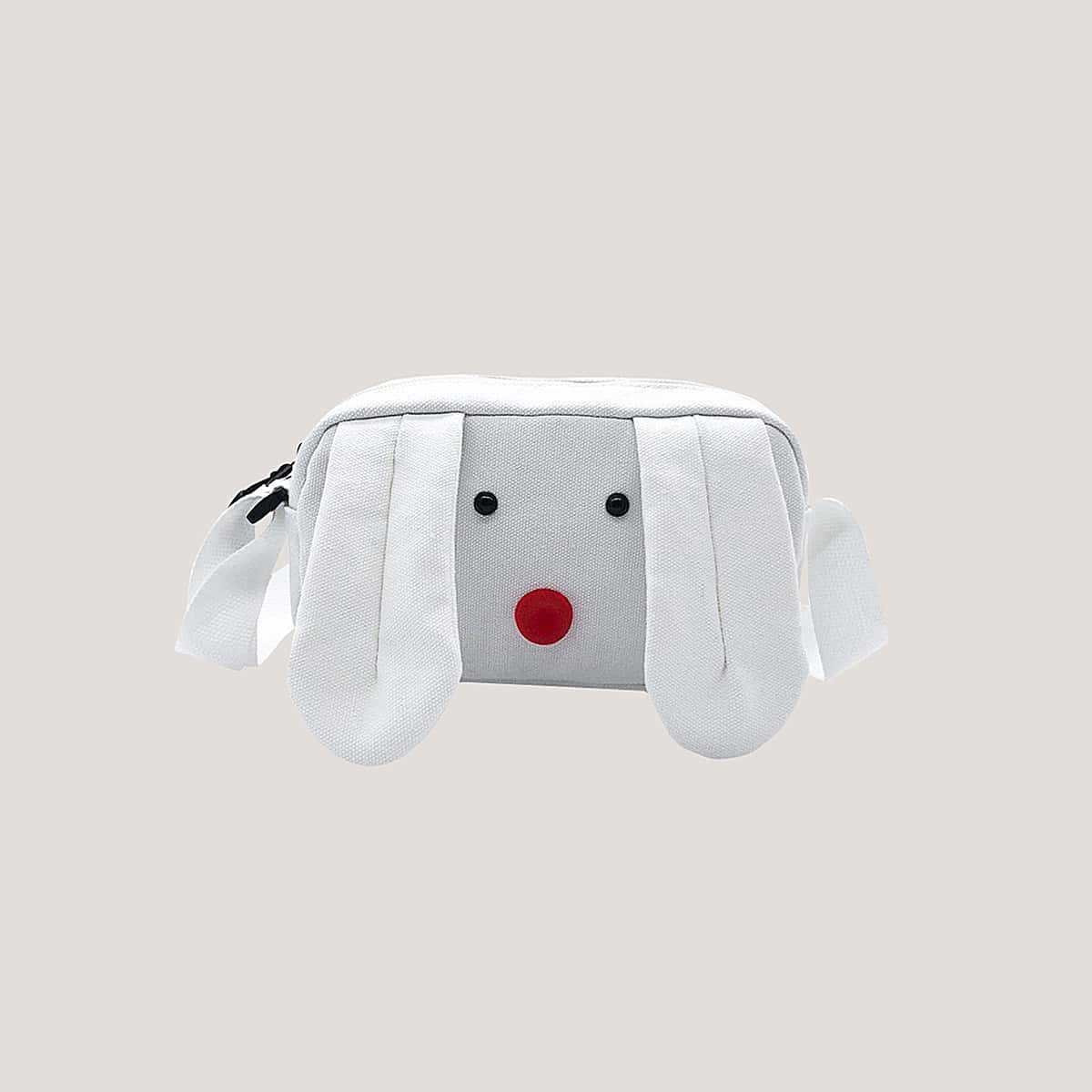 

Cartoon Ear Canvas Crossbody Bag, White