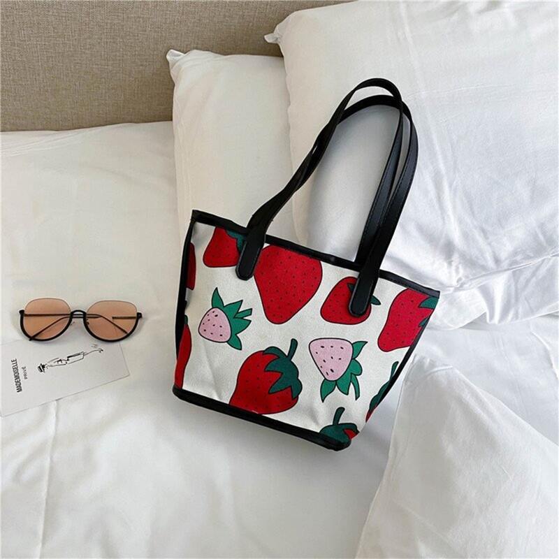 Strawberry Canvas Tote Bag, Multicolor
