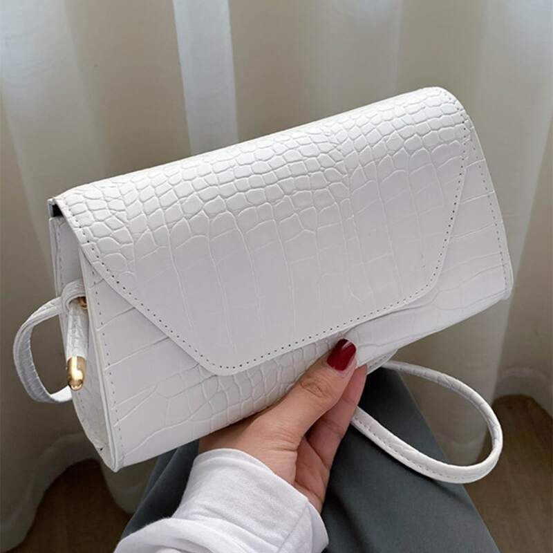 

Croc Embossed Flap Tote Bag, White