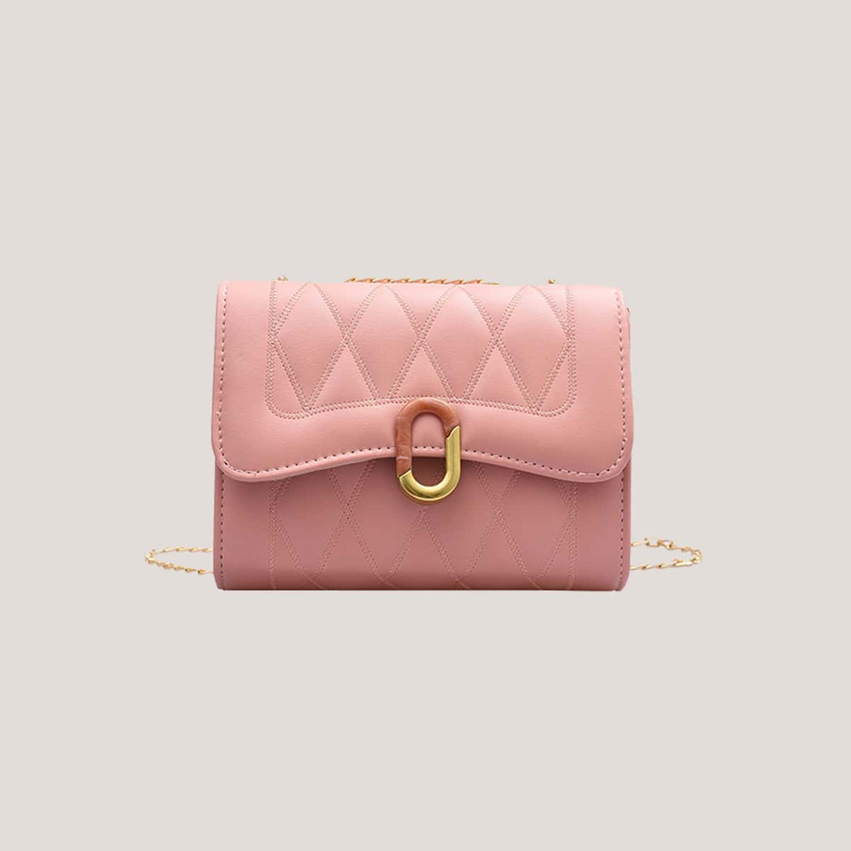 

Quilted Chain Crossbody Bag, Pastel baby pink