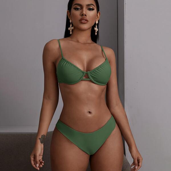 

Cut-out Underwire Bikini Swimsuit, Green