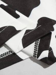 Muchica One Shoulder Cow Print Crop Top - Black and White - View 4