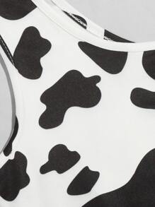 Muchica One Shoulder Cow Print Crop Top - Black and White - View 5