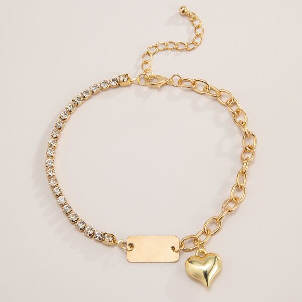 

Rhinestone Heart Charm Anklet, Gold
