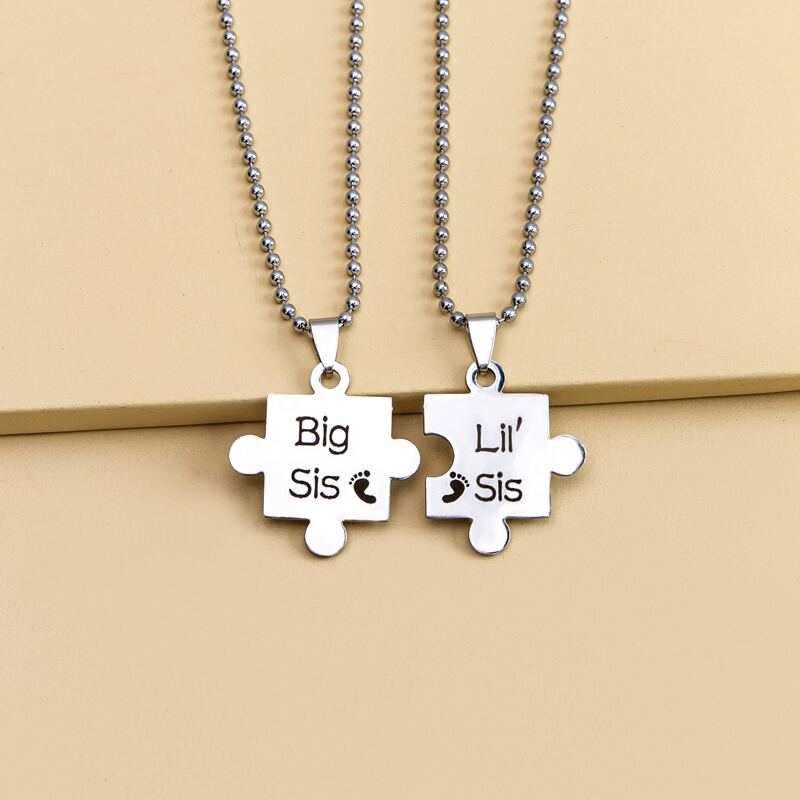 

2pcs Stainless Steel Puzzle Necklace, Silver