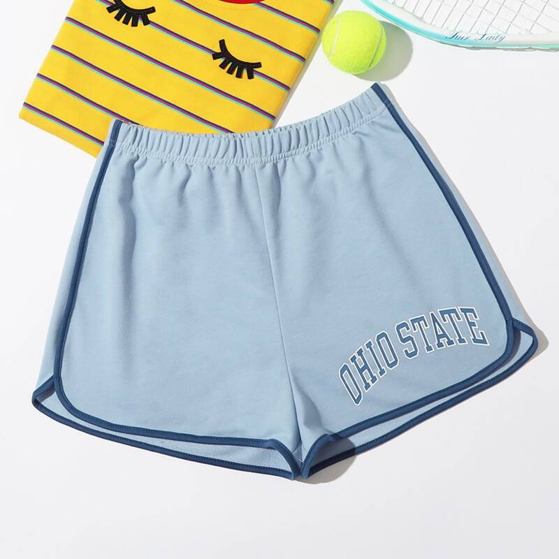 

Letter Graphic Shorts, Baby blue