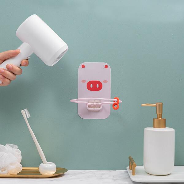 

1pc Cartoon Pig Pattern Hair Dryer Holder, Pink
