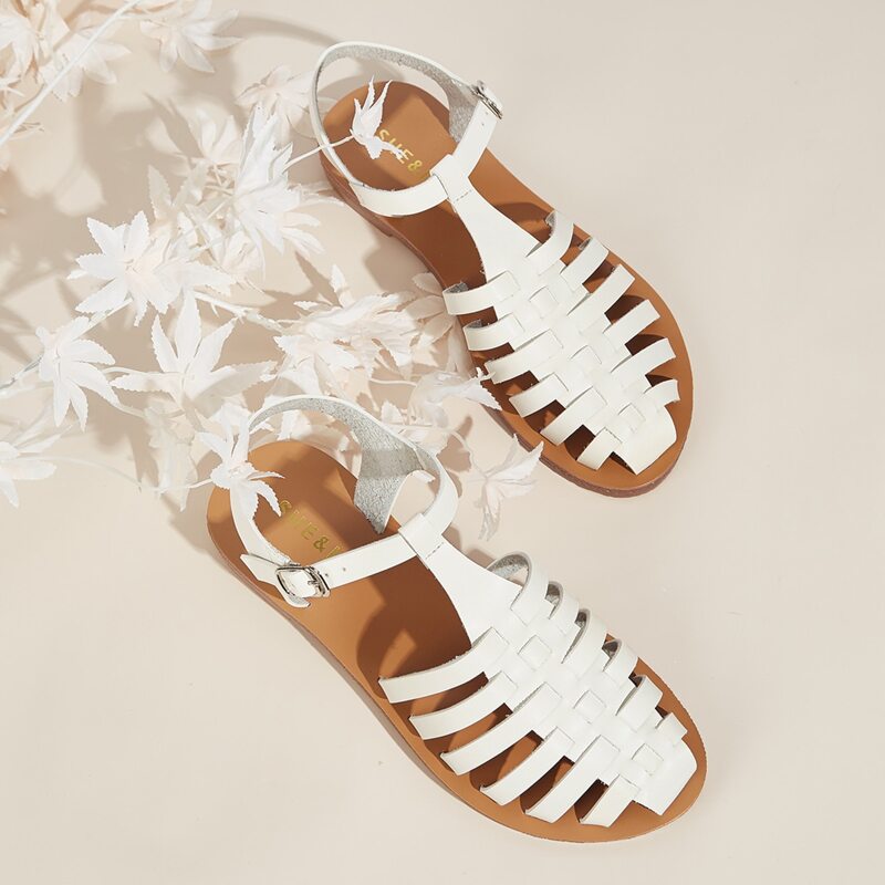 

Cut Out Ankle Strap Sandals, White