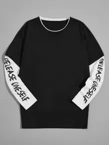 Manfinity Roghcode Men Letter Graphic 2 In 1 Tee - Black and White - View 1