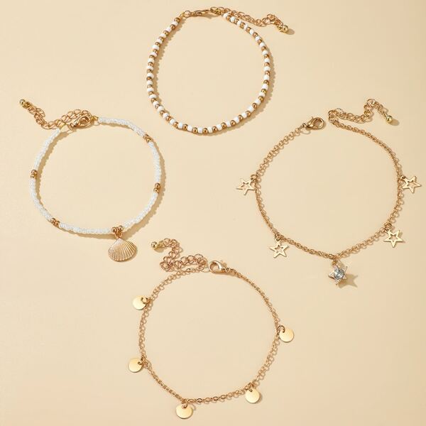 

4pcs Star Charm Anklet, Multicolor