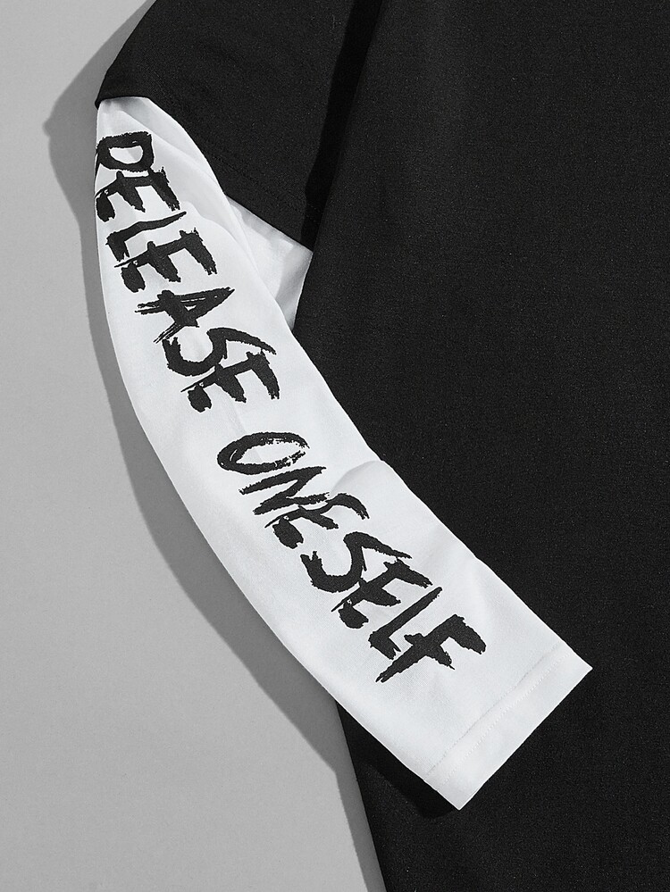 Manfinity EZcore Men Letter Graphic 2 In 1 Tee - Black and White - View 4