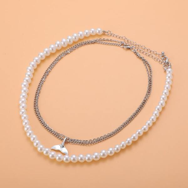 

2pcs Fishtail Charm Necklace, Silver