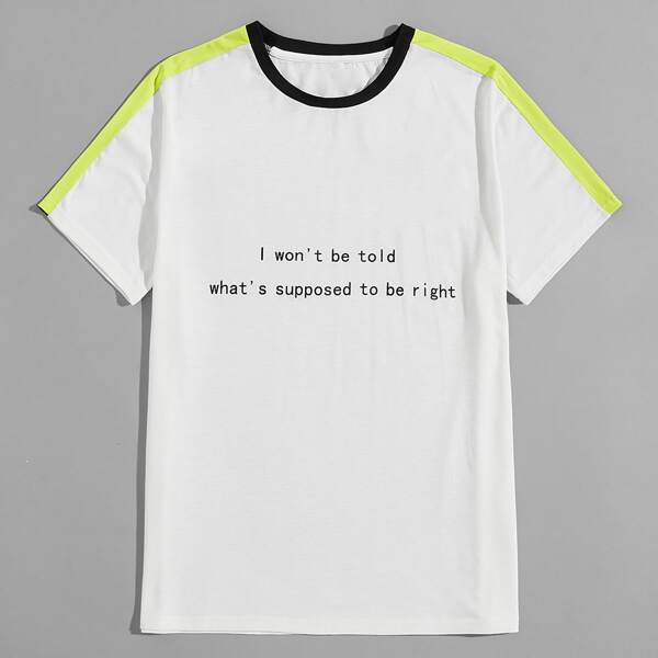 

Men Colorblock Slogan Graphic Tee, White