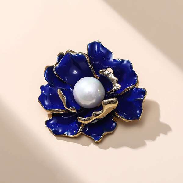 

Faux Pearl Flower Brooch, Blue