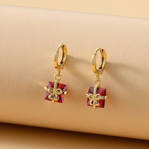 

Gemstone Decor Drop Earrings, Red
