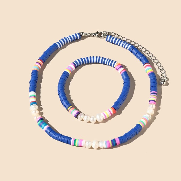 

2pcs Girls Beaded Necklace & Bracelet, Multicolor