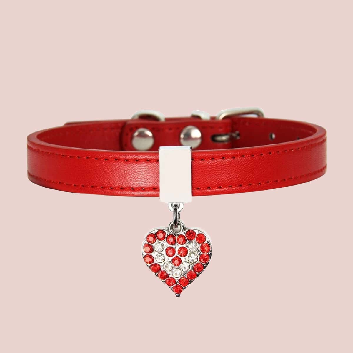 

1pc Rhinestone Heart Pendant Cat Collar, Red