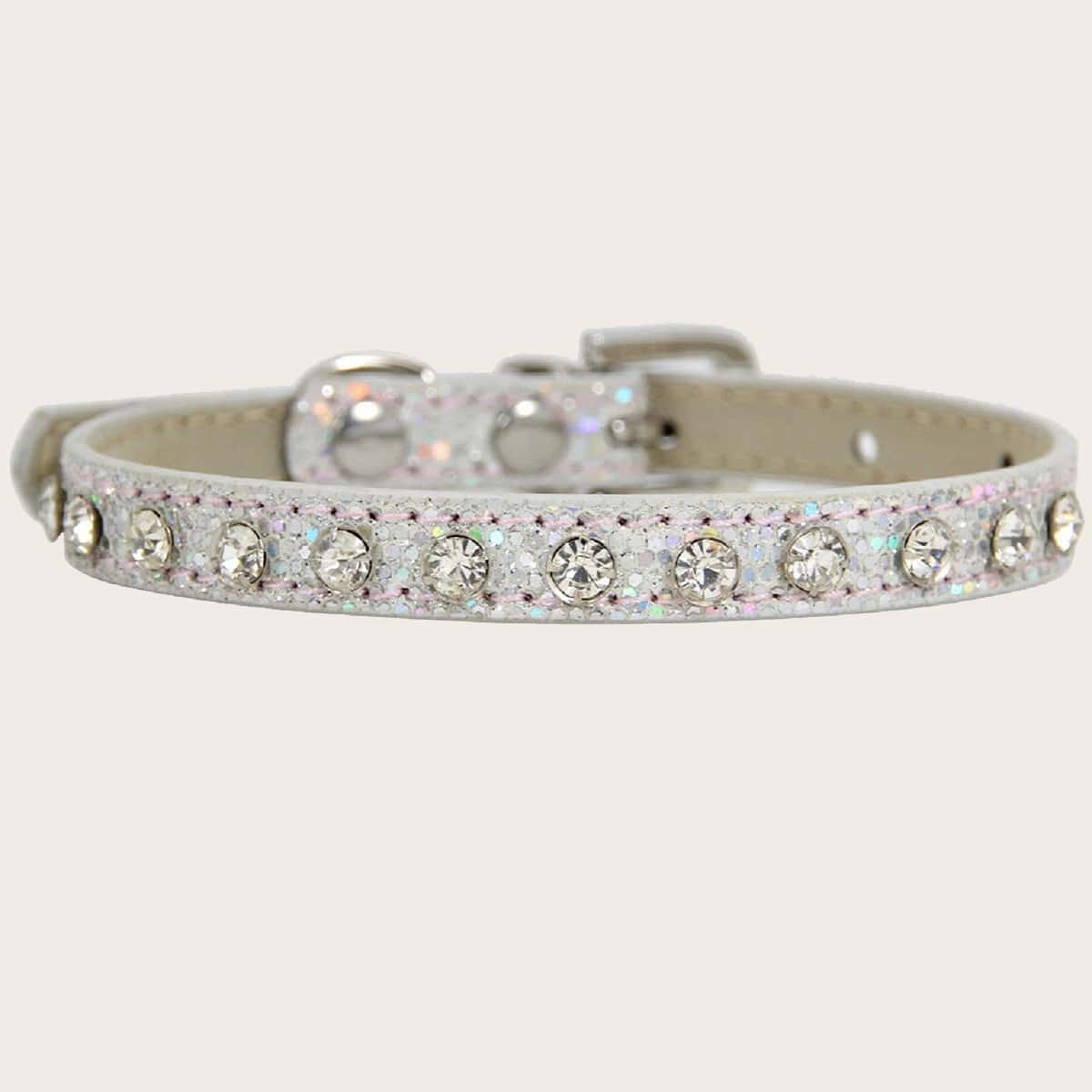 

1pc Rhinestone Overlay Cat Collar, Silver